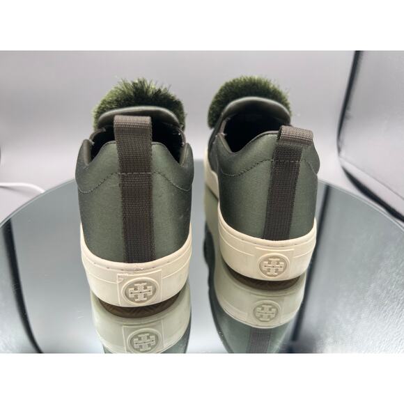 TORY BURCH Pom Pom Satin Platform Sneaker In Green - Daphne Style - Picture 4 of 13